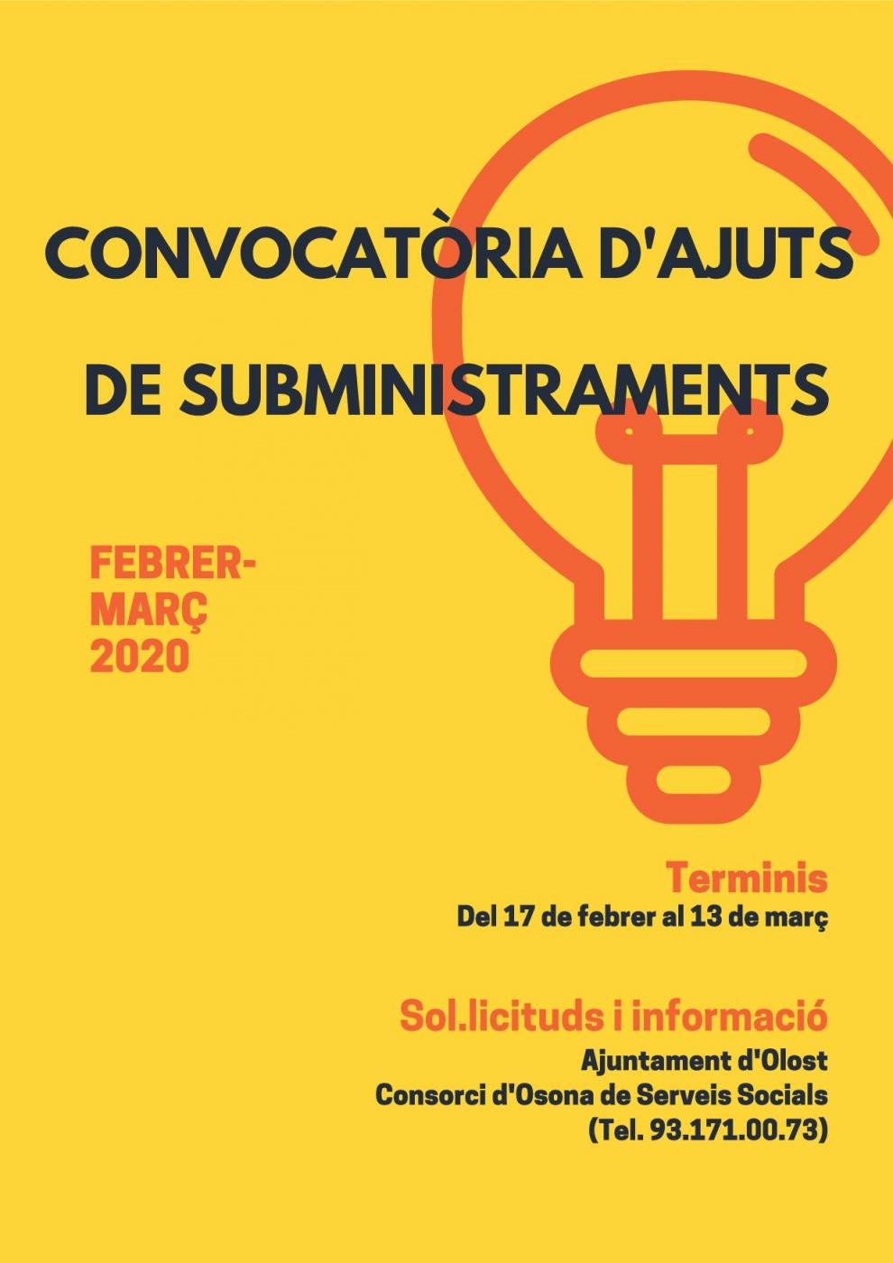 Convocatòria d'ajuts per subministraments d'energia destinada al consum domèstic